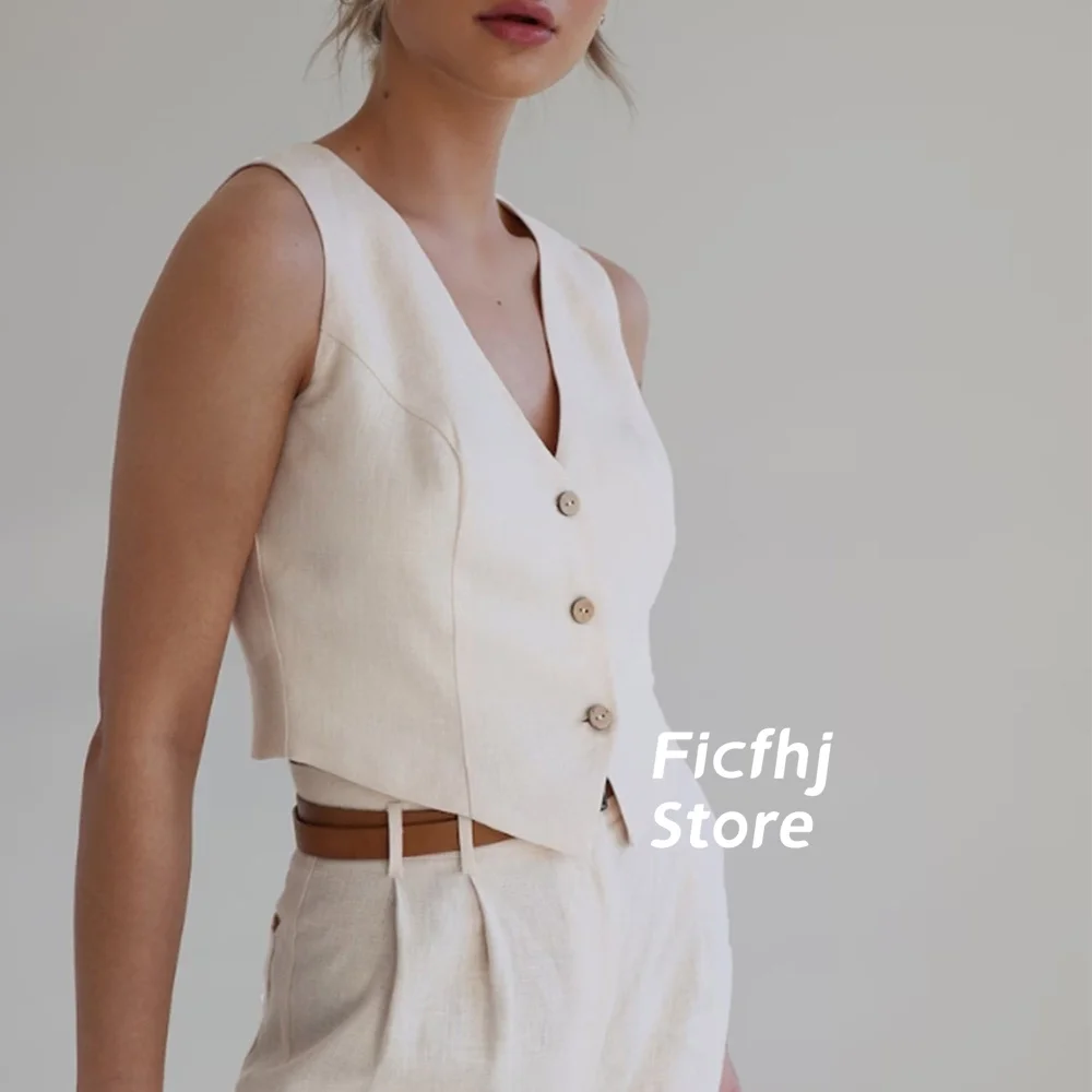 Women's  Vest With Pants  V-neck Sleeveless Slim Fitting White Tops  Female Clothing High Quality 2024 Womens Outfit