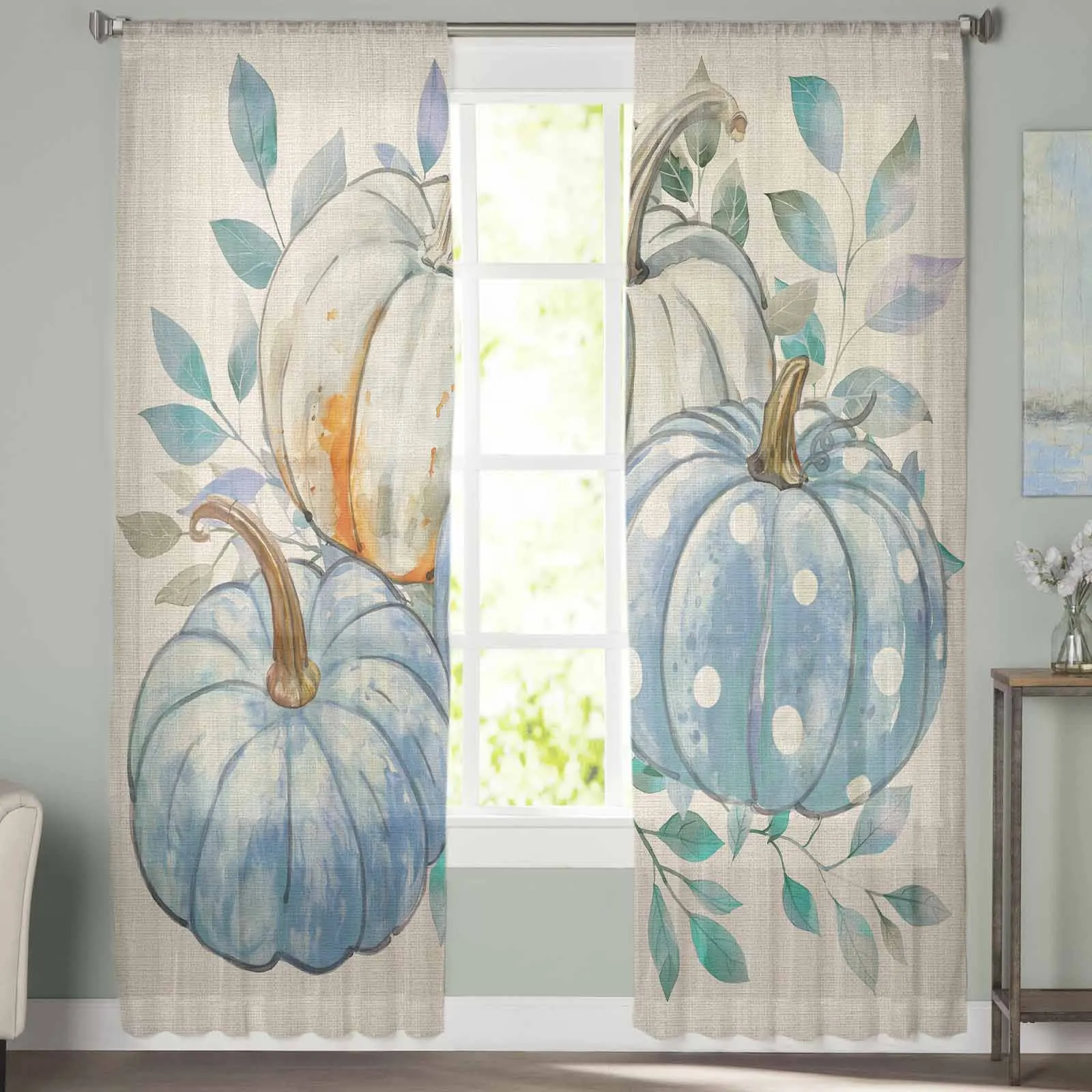 Autumn Thanksgiving Pumpkin Tulle Curtains For Bedroom Home Decor Living Room Kitchen Voile Curtains For Blind