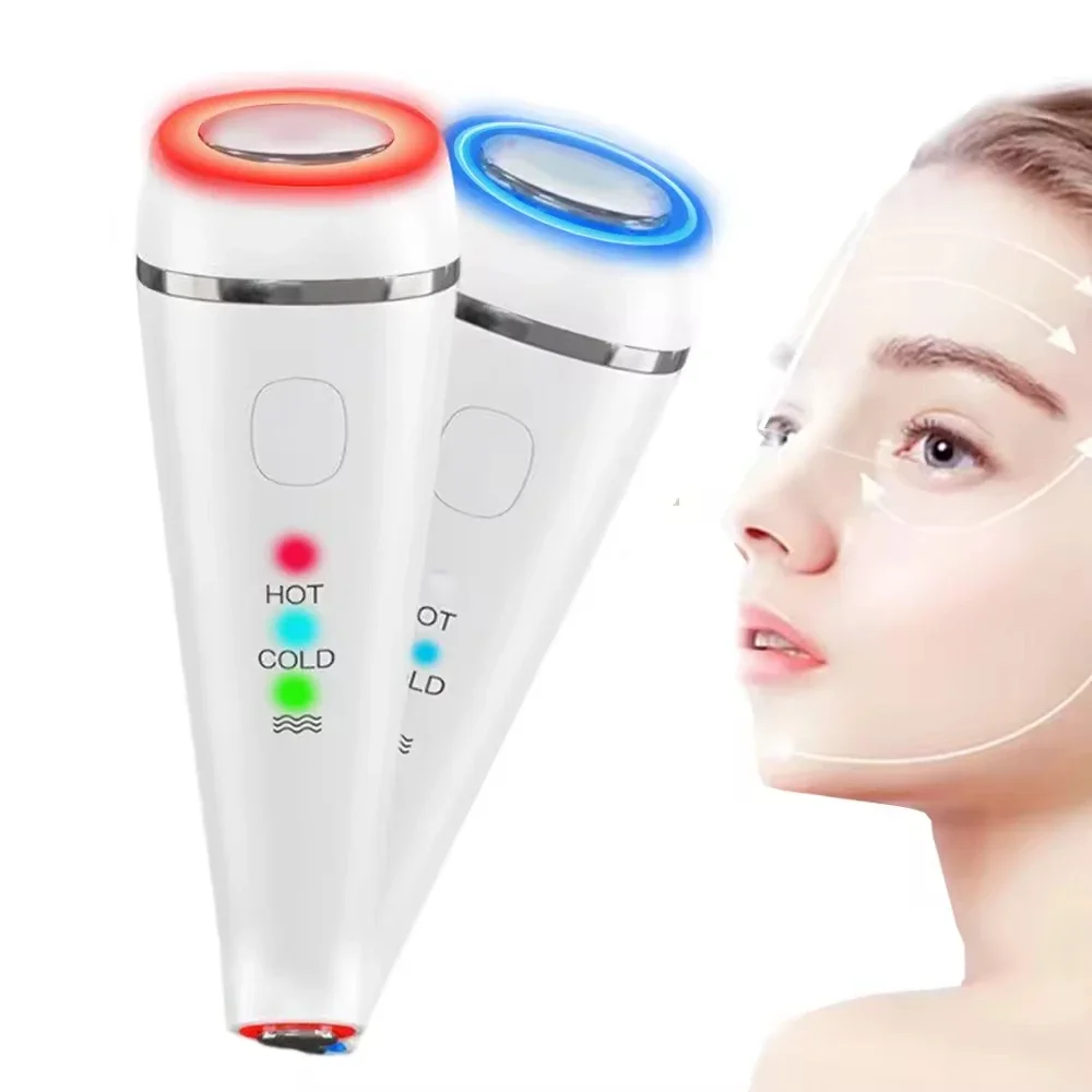 Hot Cold Effect Facial Massager,Red Blue Light Vibration,Face & Eye Massage,Reduce Fine Lines,Shrink Pores Home Skin Care Device