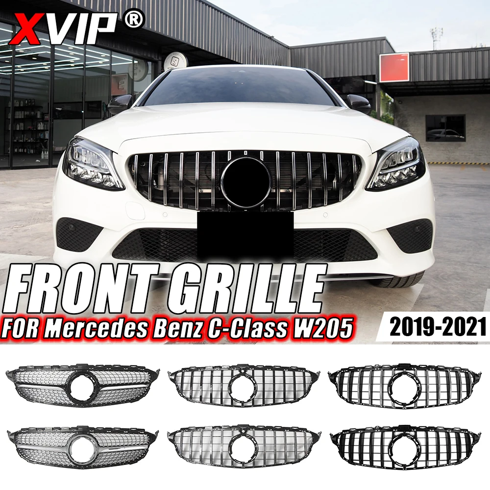 

XVIP Chrome Black Diamonds Style Front Bumper Grille For Mercedes Benz C-Class W205 C300 C250 C43 AMG 2019-2021 GTR Style Grille