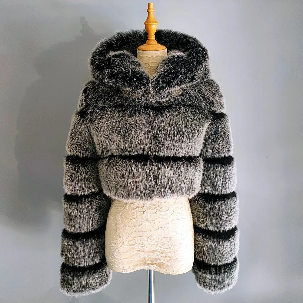 Cappotti e giacche in pelliccia sintetica corta pelosa di alta qualità Cappotto da donna soffice con giacca invernale in pelliccia con cappuccio manteau femme