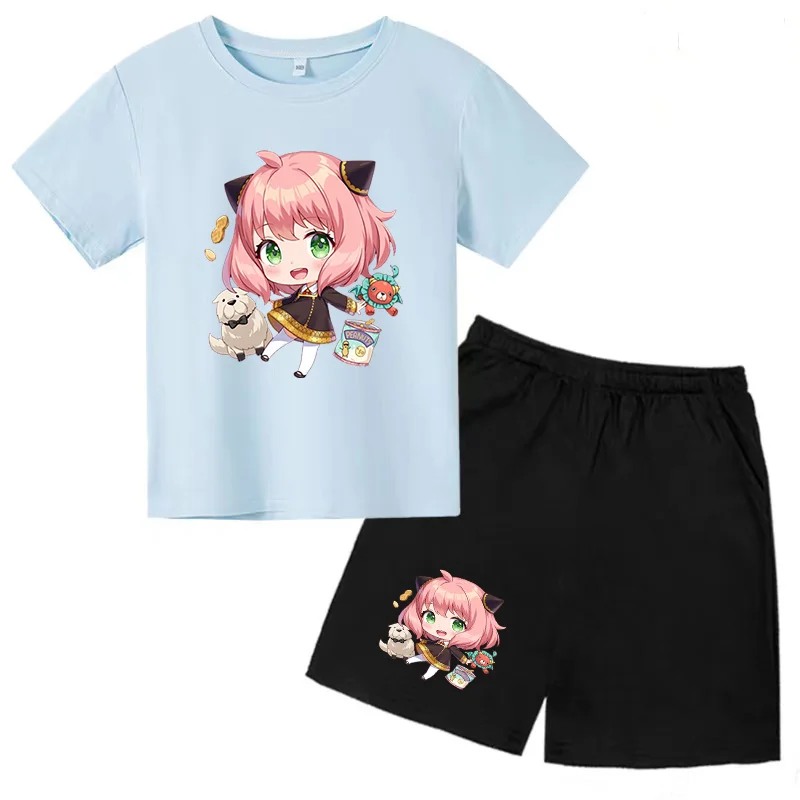 Kids Spy X Family T-shirt Clothing Set Summer Casual Cartoon Anime Movie Kawaii Boy Girl Baby 3-12 Years Old Cute Top and Pants