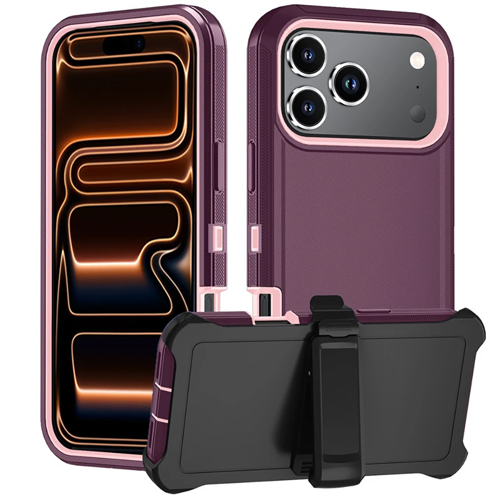 Stoßfeste Armor Defender Handyhüllen mit Clip und Halterung für iPhone 17 16 15 14 Pro Max Plus – Robuste PC+TPU Rückseite mit Ständer und Stoßfänger
