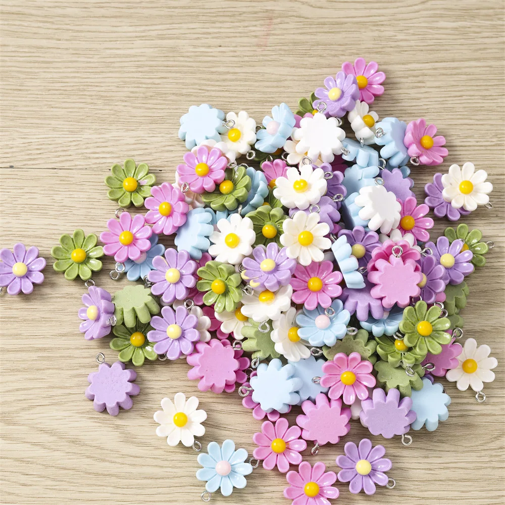 Tusember 10 Stück niedliche Kawaii-Blumenanhänger aus Kunstharz, bunte Gänseblümchen-Charms für Ohrringe, Armbänder, Halsketten, DIY-Schmuckzubehör – Detail 6