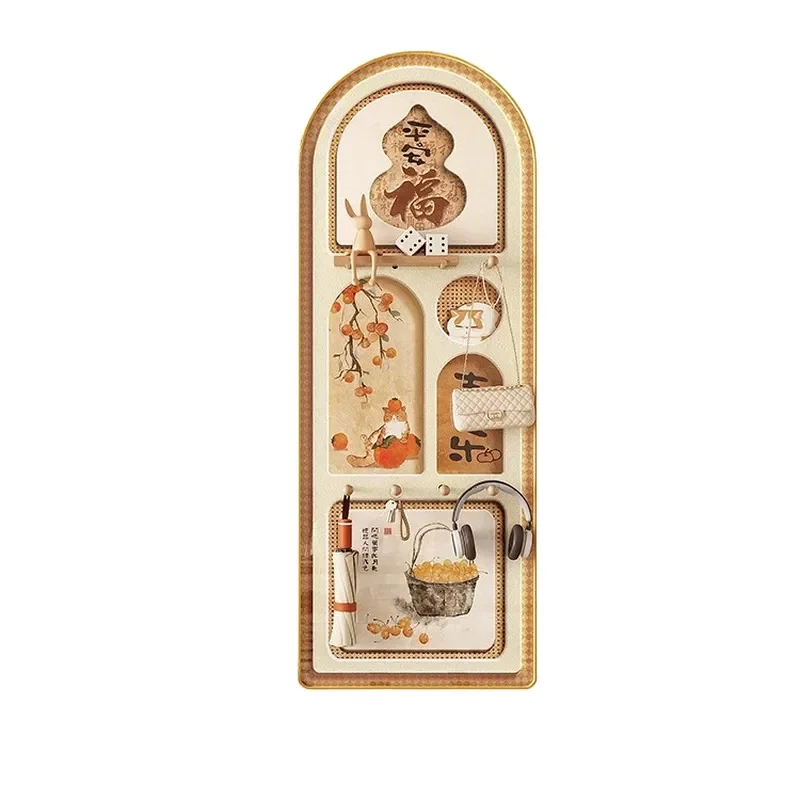 Cream Wind Hole Board for Entrance Door Facing Wall Decorated with Flowers Wave Background High End Painting Wall Hanging