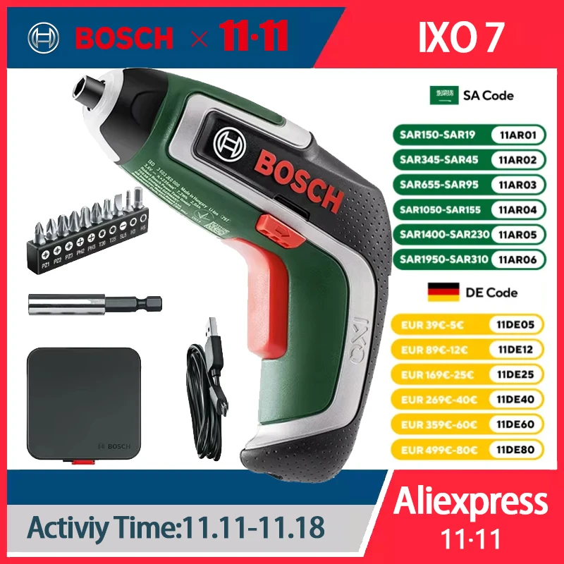 Bosch IXO7 Cordless Screwdriver Multi-Function Power Tools Set 3.6V USB Rechargeable Mini Electric Drill Screw Driver Led Lamp