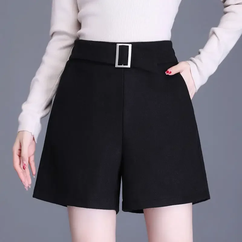 Pantaloncini sottili a vita alta slim tinta unita patchwork tasca abbigliamento donna temperamento pantaloni dritti a gamba larga XT789