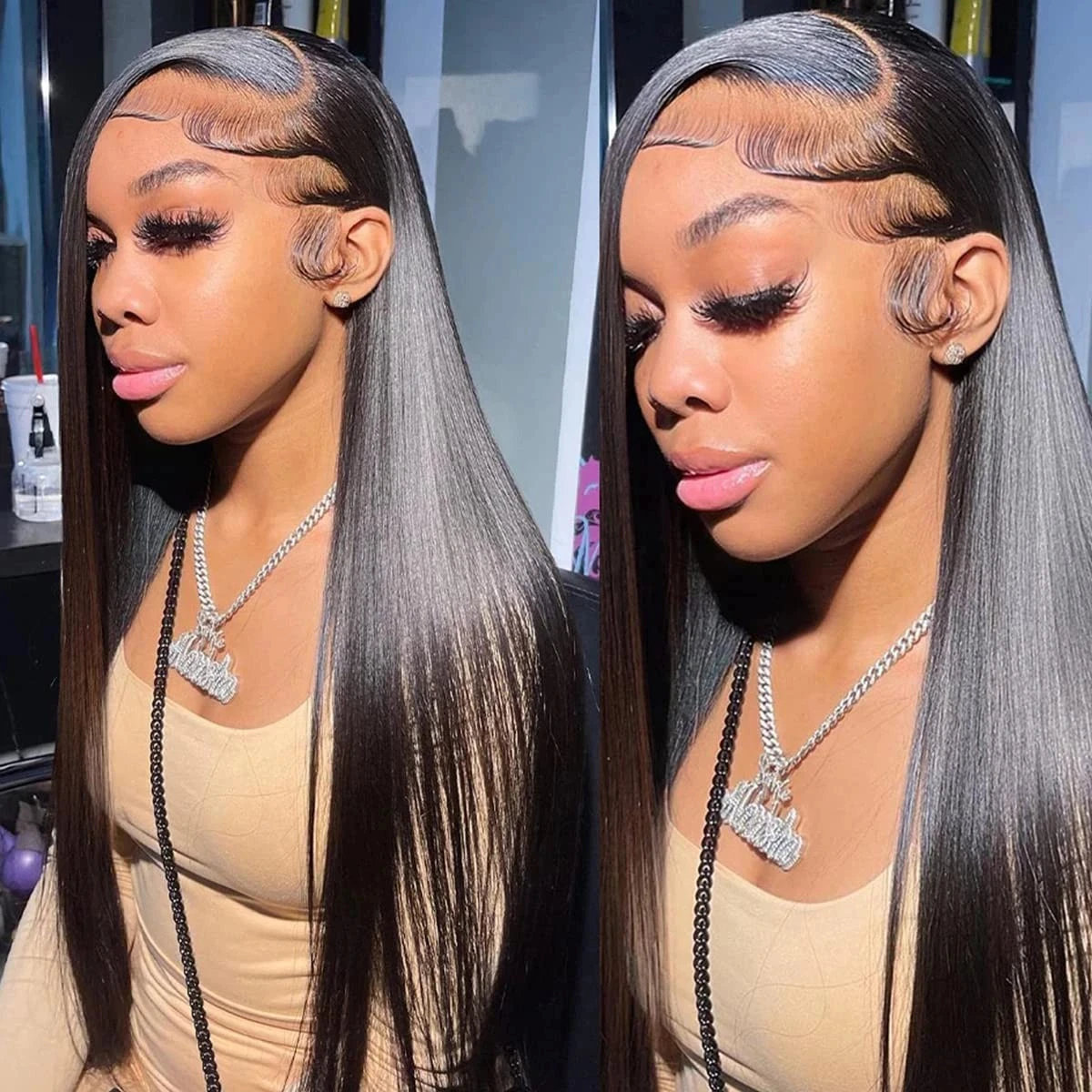 13x4 Lace Front Perücken aus Echthaar, glatt, 250 Dichte, gebleichte Knoten, brasilianische glatte Lace Frontal Perücke mit Baby Hair