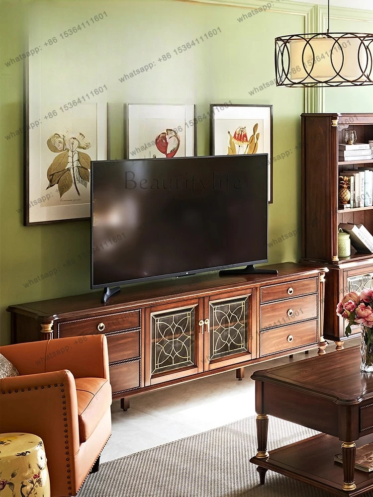 

American TV cabinet solid wood modern light luxury living room furniture retro TV cabinet