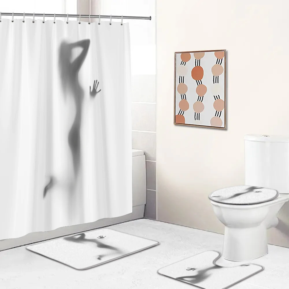 Nude Women Shadow Shower Curtain With Hooks Sexy Girl Bathroom Curtains Set Non-slip Carpet Toilet Cover Bath Mat for Home Decor