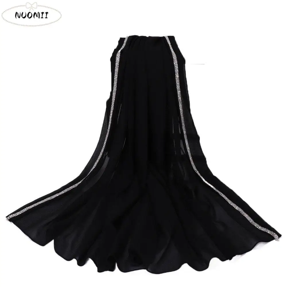

Hijab Scarf Solid Color Ethnic Style Scarf Sparkling Rhinestones Brim Headscarf Thin Long Wraps Shawl Female