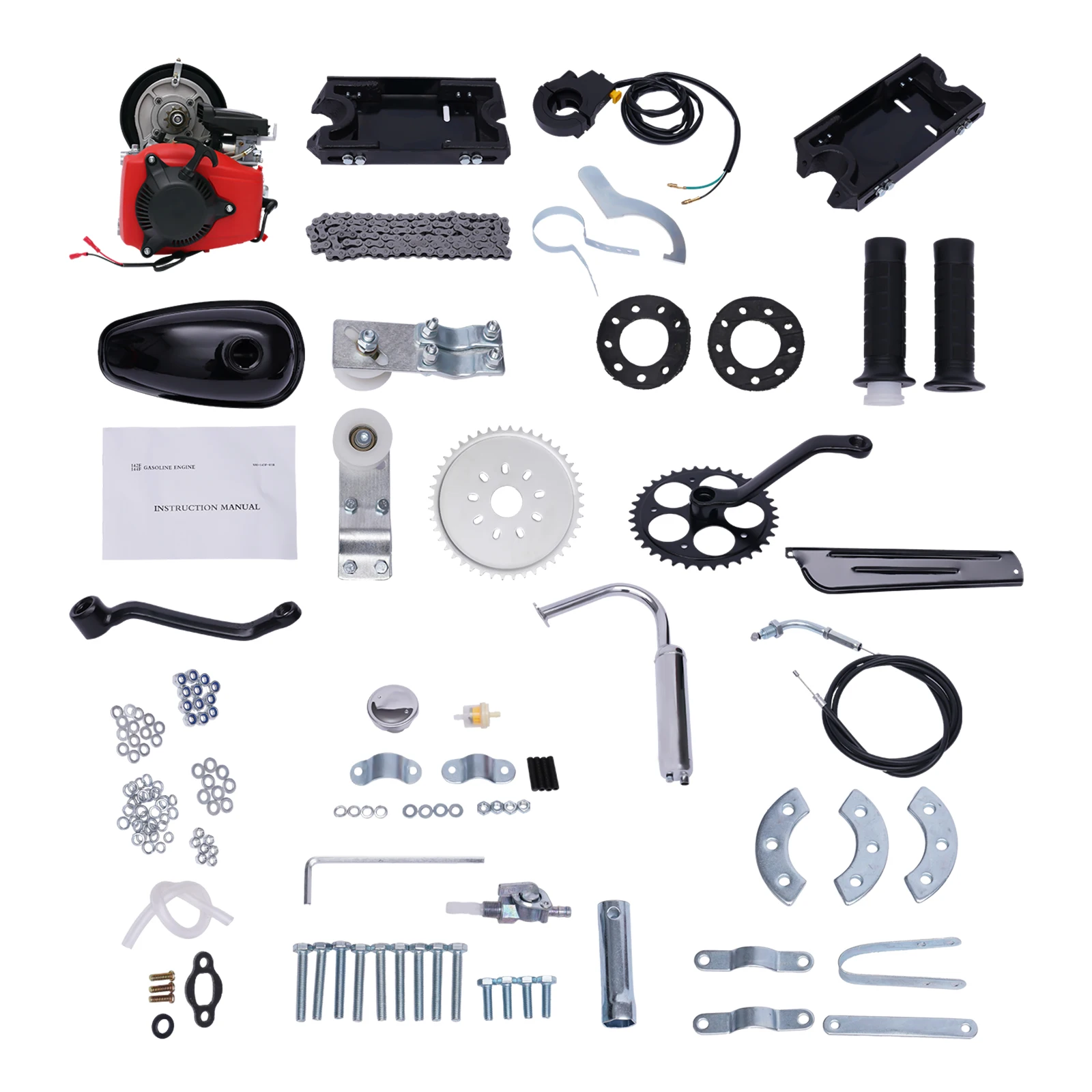 49CC 4-Stroke Power Engine Kit for Bicycle, Belt Drive Bike Motor Conversion Set Kit, Air-Cooled OHV Engine for 26"-28" V-Frame Bikes