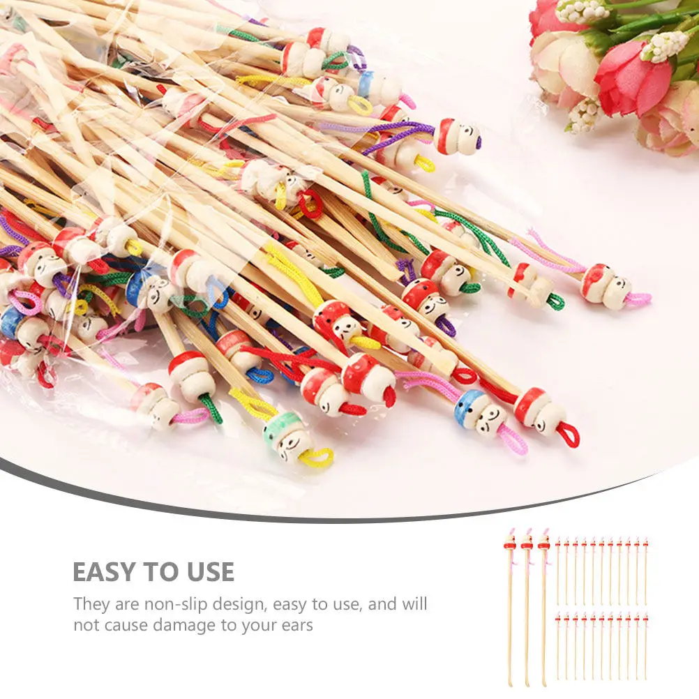 100Pcs Bamboo Ear Spoons Non-Slip Earwax Cleaner Tools Portable Earwax Removal Scoops Household Ear Picks Hanging Pendants