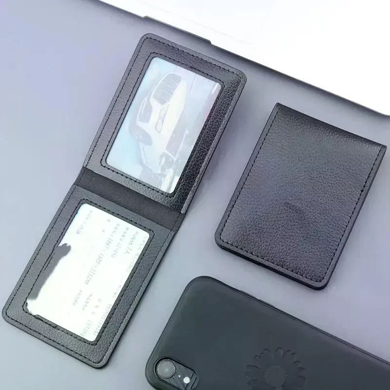 PU Leather Card Holder Large Capacity Clear Card Slots Anti-drop Durable for Business Commute Free Shipping