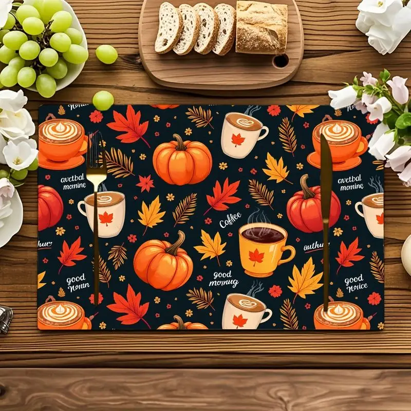 VIKAMA Autumn Pumpkin Coffee Drip Mat Maple Leaf Autumn Harvest Absorbent Coffee Maker Mat Kitchen Countertop Home Decor