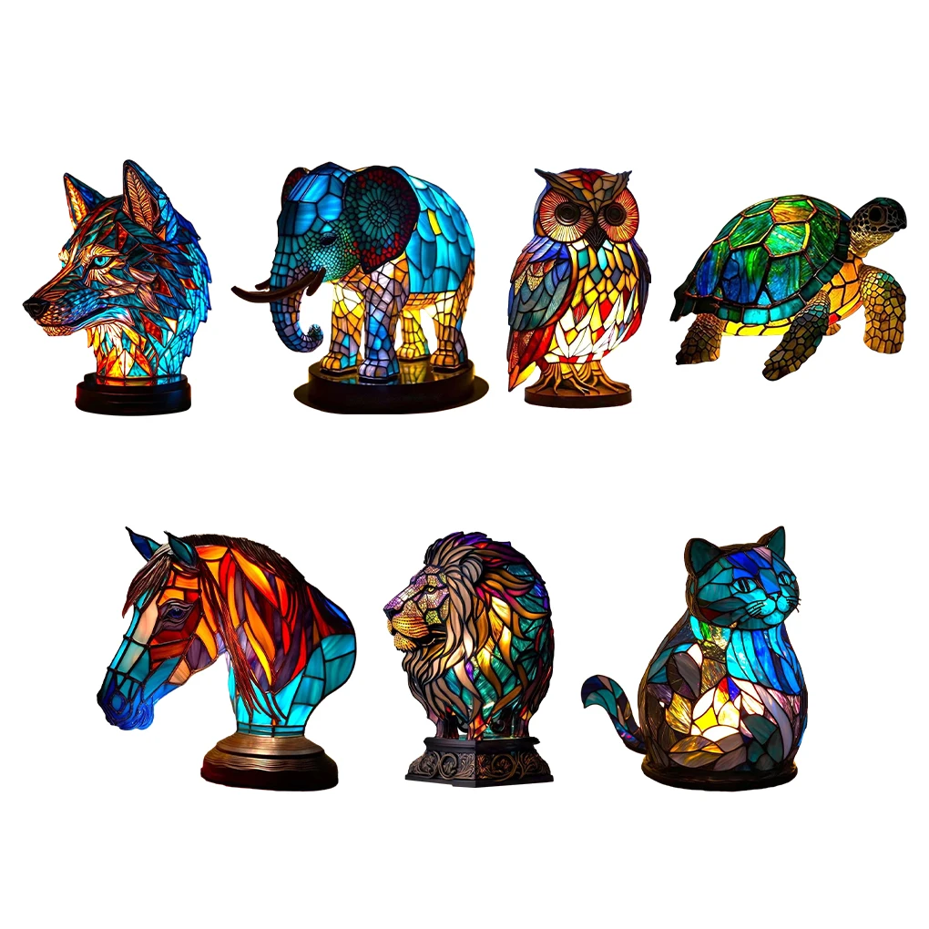 Animal Resin Table Lamp Series Wolf Elephant Bedside Night Light Home Ornament for Living Room Bedroom Office Home Decorations