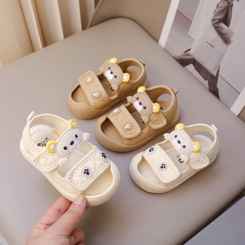 Simple Cute Newborn Baby Toddler Sandals Cartoon Bear Casual Children Sandal Boy Girl Baby Soft Comfortable Kick Resistant Shoes