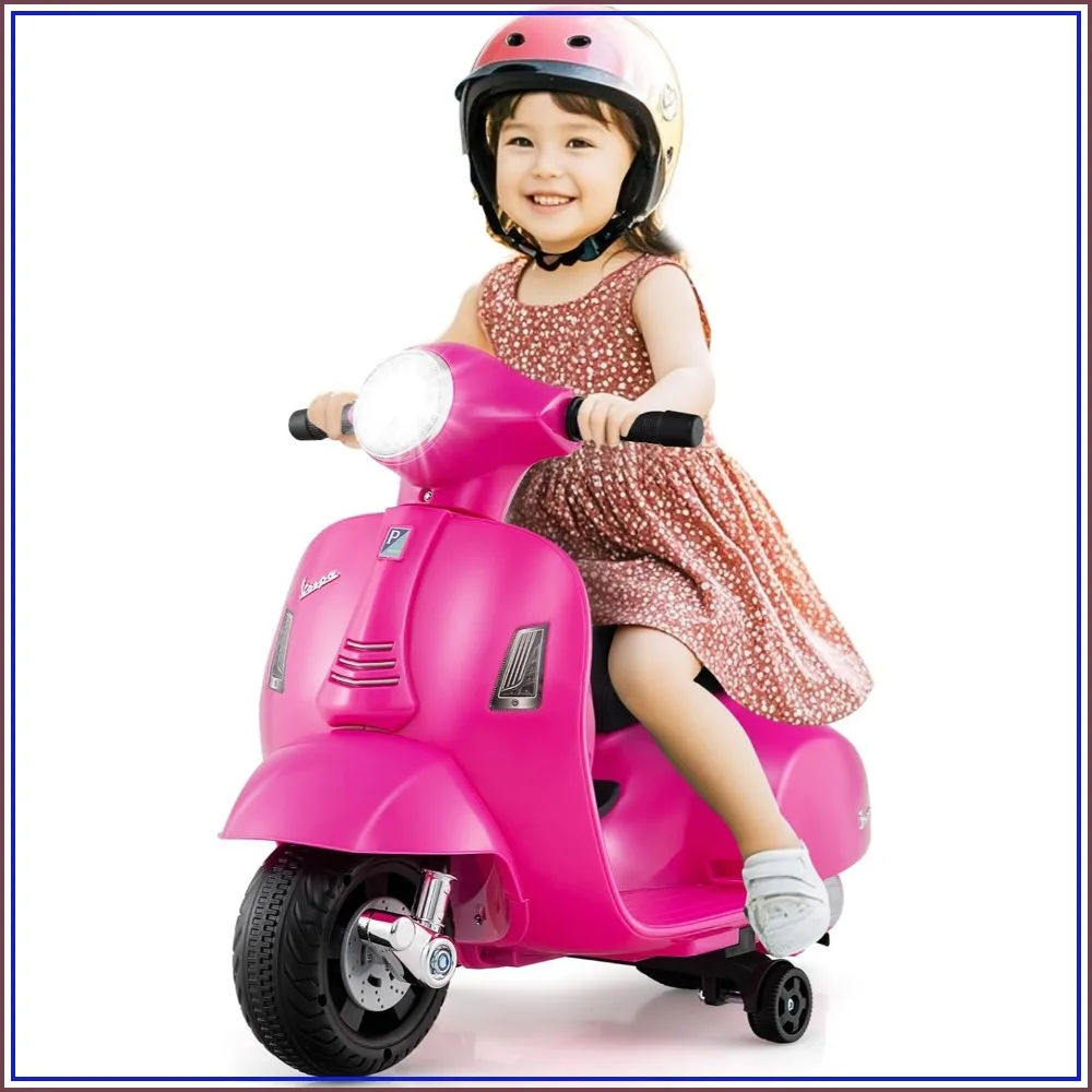 

6V Kids Electric Ride On Motorcycle with Training Wheels, Horn, LED Lights for Toddlers 18-36 Months (Pink)