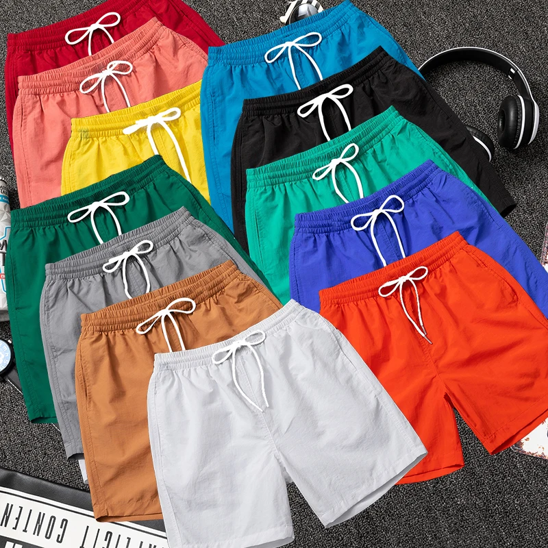 Men Solid Color Casual Sports Shorts Quickly Dry Surf Beach Board Elastic Waist Bermuda Masculina Surffing Shorts Size 2XS-6XL