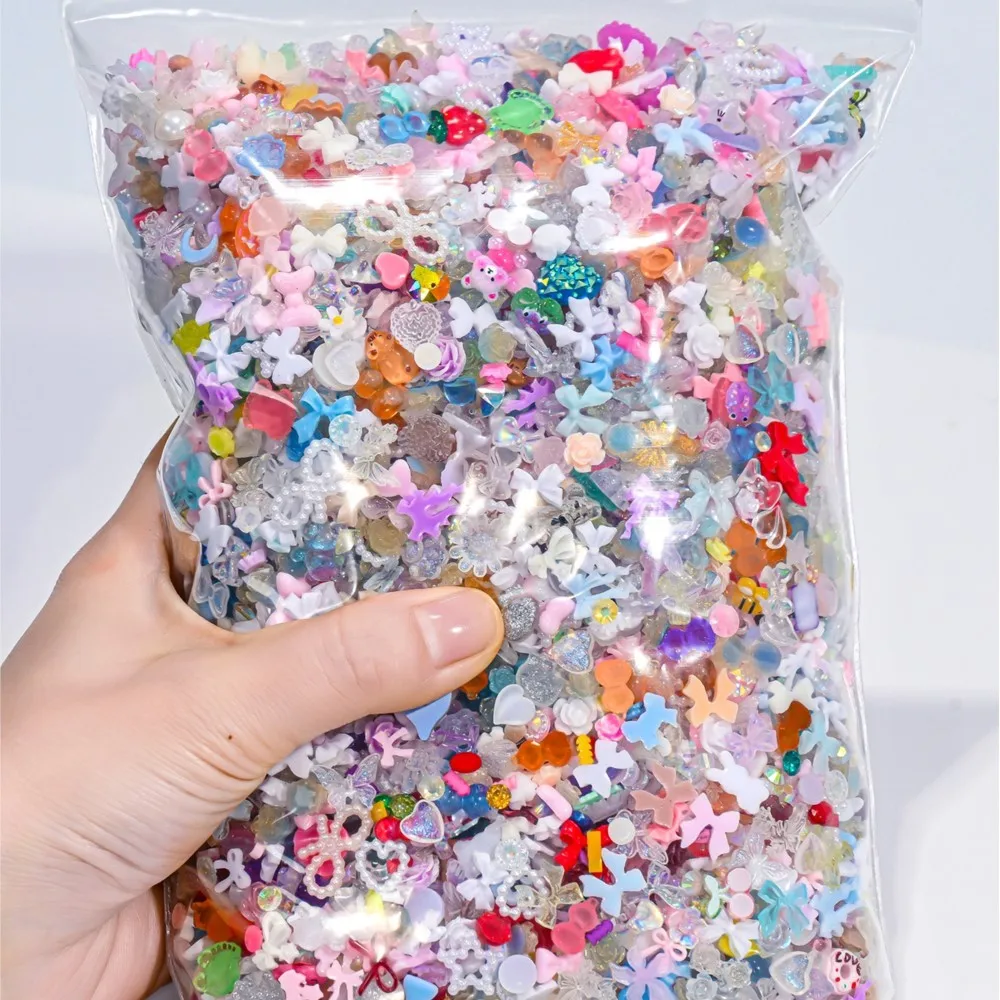 

50g/Bag 500-600pcs Bow Flower Pearl Nail Art Rhinestones Mixed Luxury Jewelry Nail Charms Resin Bow Decoration Manicure Supplies