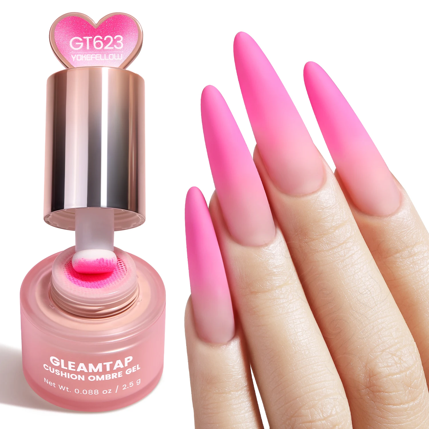 YOKEFELLOW GleamTap Cushion Ombre Painting Gel Schwämme Neon-Orange Hochpigmentiertes No-Wipe Gradient Pat Pat Gel Polish GT624 – Detail 25