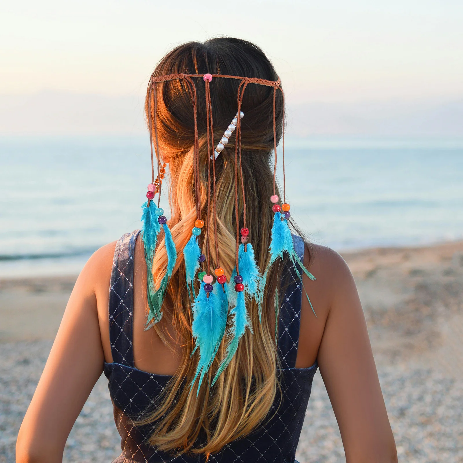 

Boho Tribal Headband Soft Comfortable Peacock Hairband Festival Hair Accessories Boho Headband for Girls