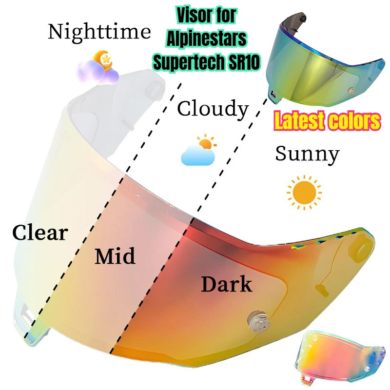 

Helmet Transparent discoloration Visor for Alpinestars Supertech SR10 Carbon Fiber Large Tail Helmet Lens Day and Night