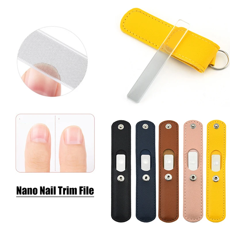 Nail Trim Bestand Voor Meisje Nail Manicure Professionele Schuren Transparant Polijsten Glas Decoratie Gereedschap Met Pu Lederen Tas