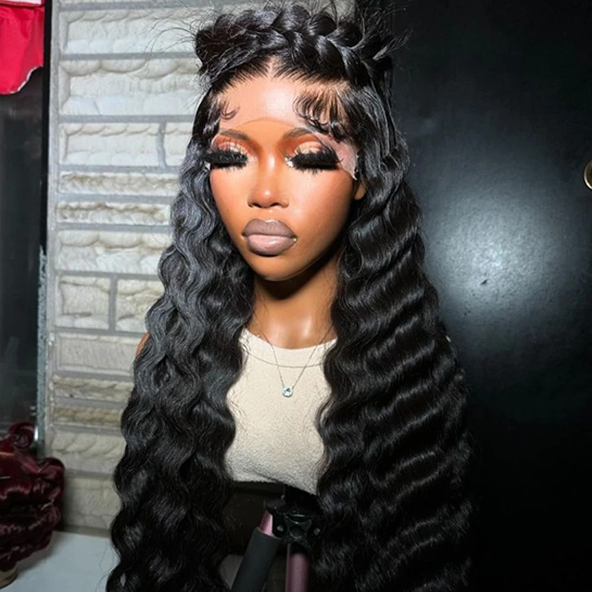Wig Rambut Asli 30 Inch Loose Deep Wave 13x4Hd Lace Frontal, Wig Brazilian Deep Wave 5x5 Glueless Tanpa Lem, Pre Plucked Untuk Wanita