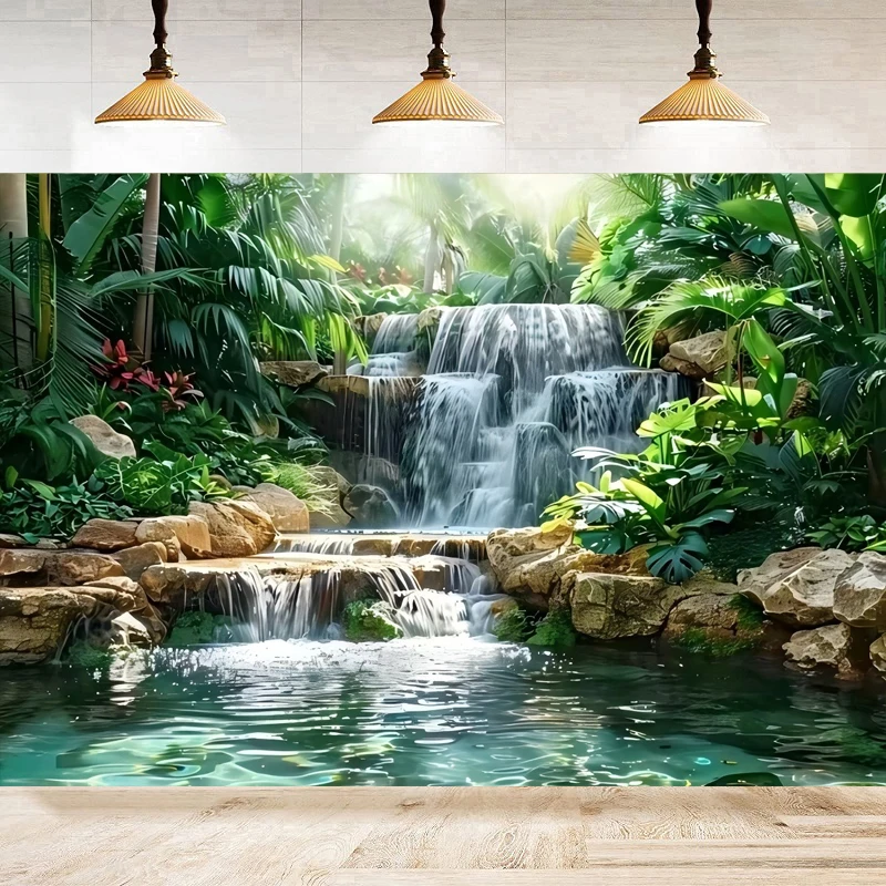 Waterfall Garden Background General Purpose And Trailing Party Wall Decor Forest And River Scene Poster Waterfall Garden Banner