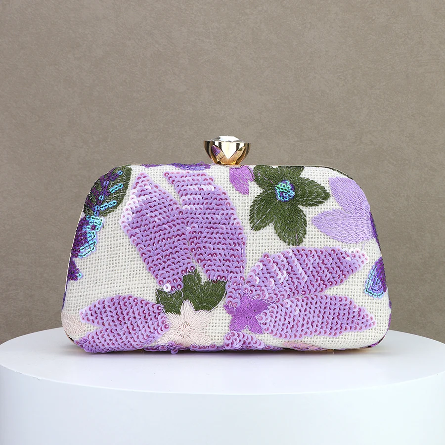 Elegant Shiny Multi-Color Leaf & Floral Patchwork Crossbody Clutch Bag, Vintage Chain Strap Evening Bag, Mini Square Box Handbag