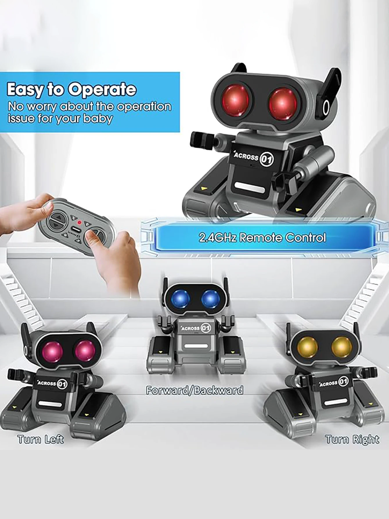 

Robot toy, rechargeable remote control robot toy, children's remote control robot with LED eyes, flexible head and arms, dance m