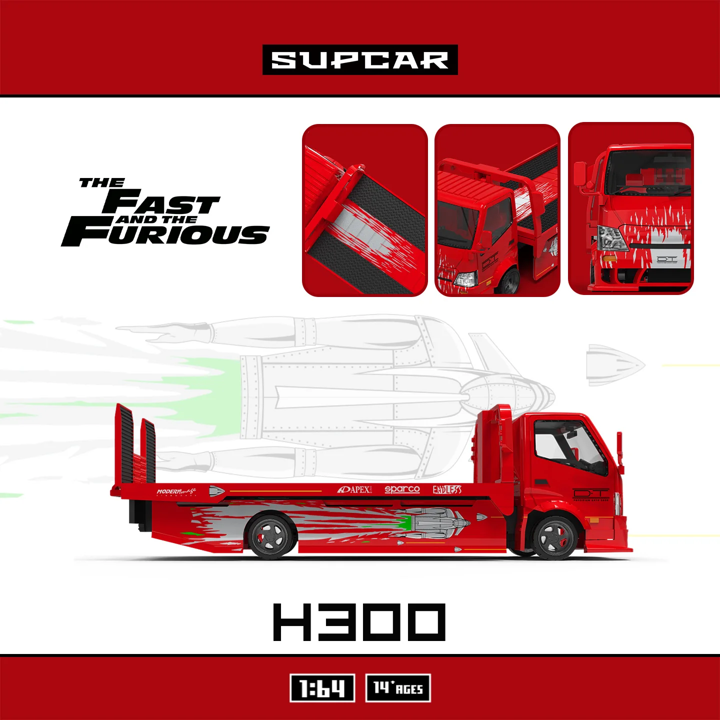 *Pre-sale*SUPCAR 1:64 Mini H300 Flatbed Trailer Red Warrior‑Style Painted Alloy Diecast Model For Diorama Scene Layout Hobby