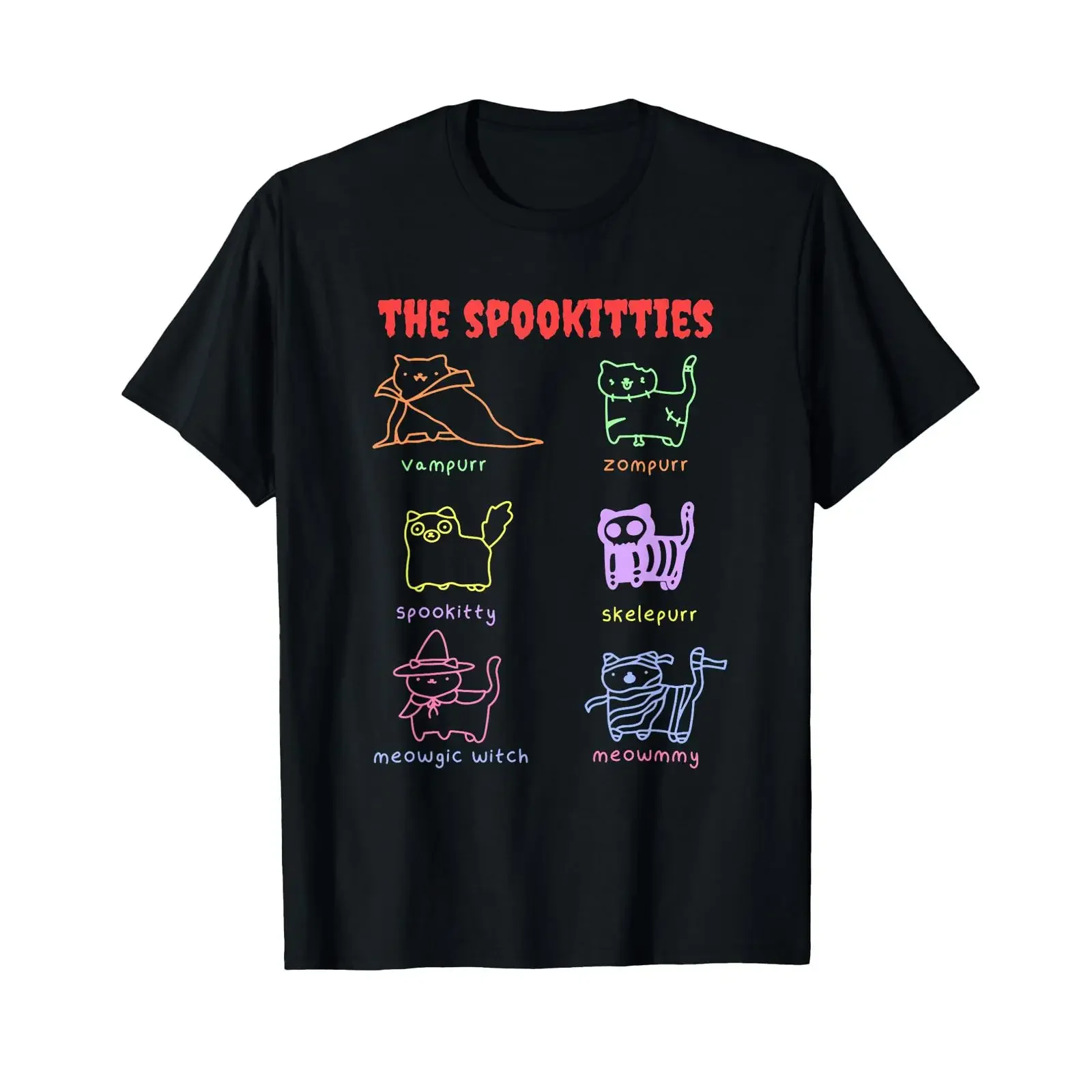 The Spookitties Vampurr Zompurr Spookitty Skelepurr Meowgic T Shirt vintage Washed Casual Versatile graphic Breathable Stylish