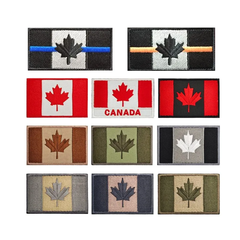 1PC Canadian Flag Canada Armband Embroidered Patch Hook & Loop  Embroidery Badge Cloth Military Moral Stripe