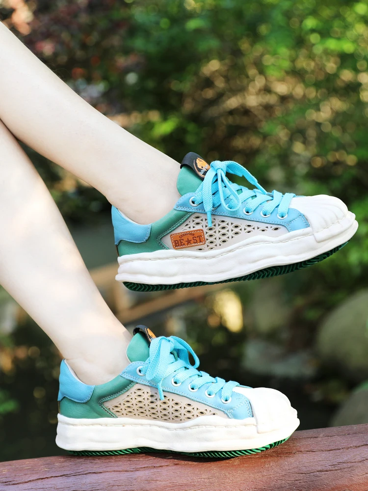 American Style Breathable Hollow out Genuine Leather Dad Shoes Summer New Arrival Versatile Casual Shoes for Students Women