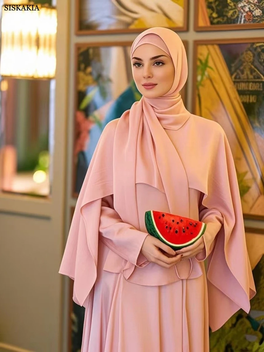Siskakia Dubai robe élégante coupe cintrée deux pièces robe Cape ceinturée caftan ceinture incluse