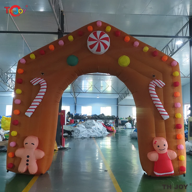 

Outdoor Christmas Decoration Inflatable Gingerbread House Arch with Candy Cane Party Holiday Yard Archway Decoration