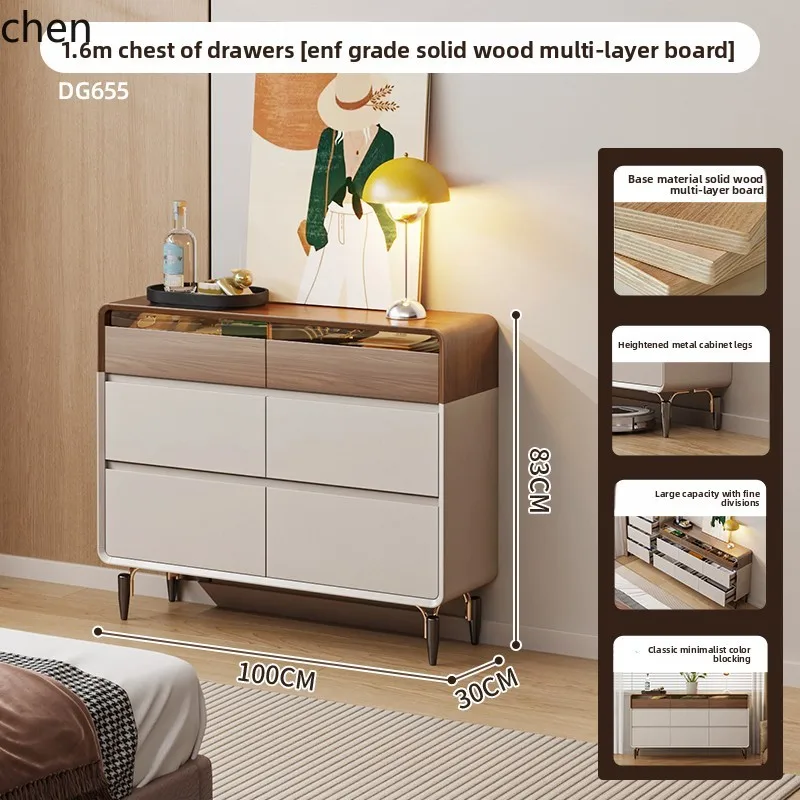 ZML Solid Wood Chest of Drawers Bedroom High-Legged Wall-Mounted Storage Cabinet Minimalist Drawer Cabinet