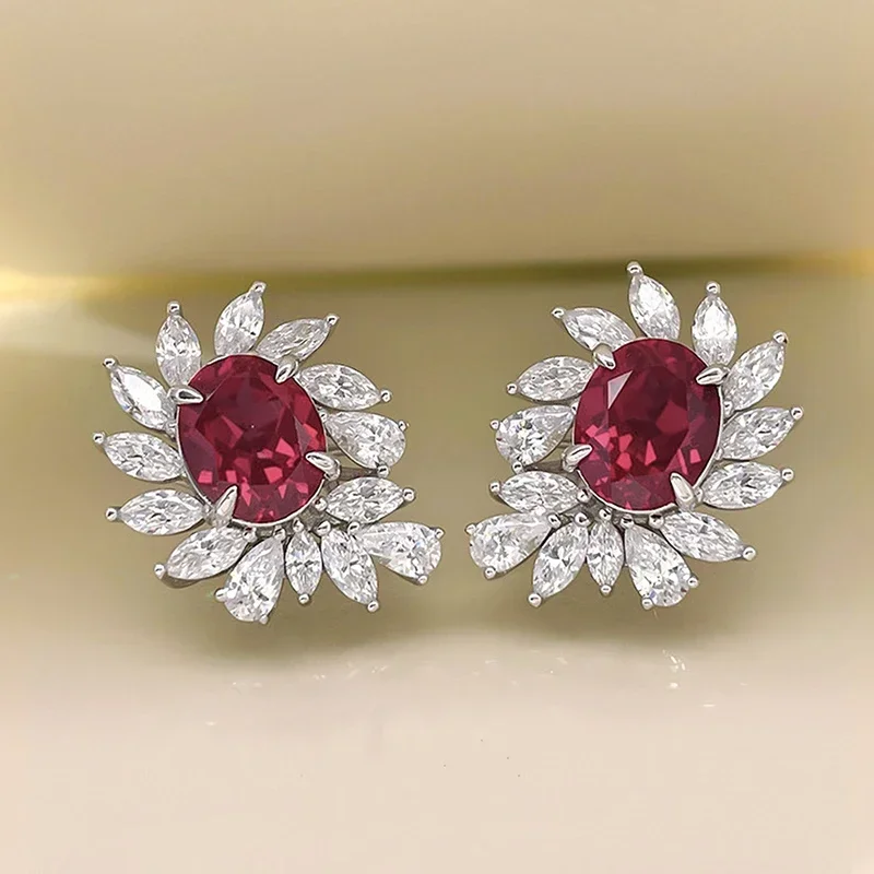 CAOSHI Chic Red Zirconia Stud Earrings for Women Charming Delicate Jewelry for Engagement Ceremony Silver Color Accessories Gift