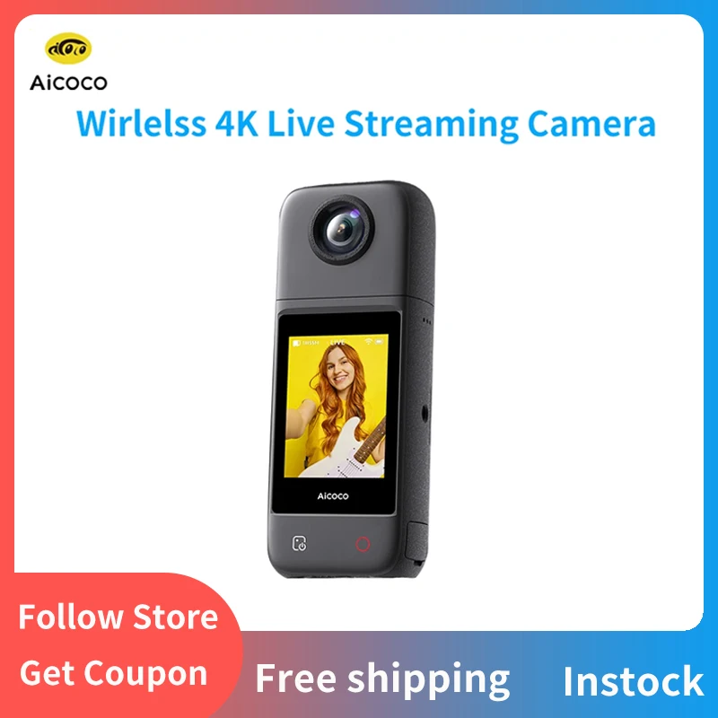 

Aicoco OnAir Pocket Action 4K Wireless UHD HDR Live Streaming Camera Video Dual Mic for Live Vlog Outdoor Sport Shooting