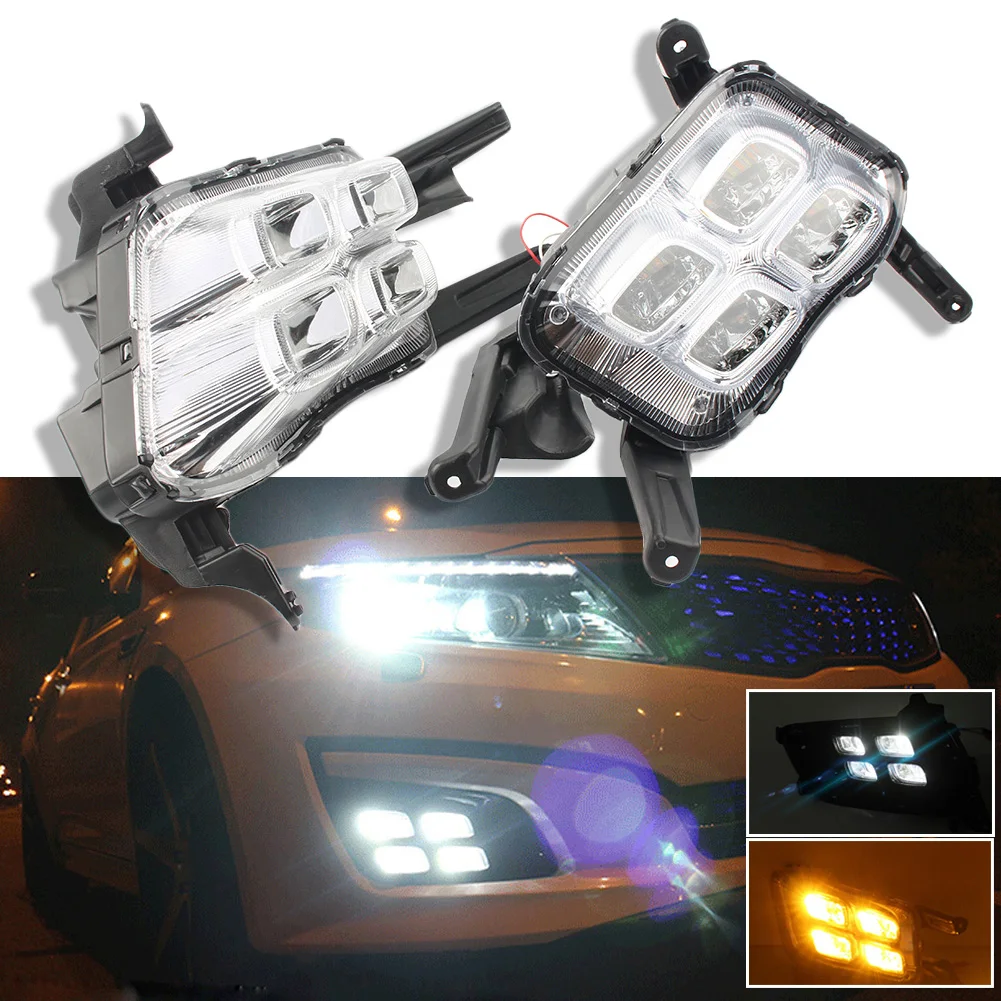 2Pcs For Kia K5 Optima 2014-2015 Car Fog Lamp Turn Signal Light 4 LEDs DRL Daytime Running Light DC 12V