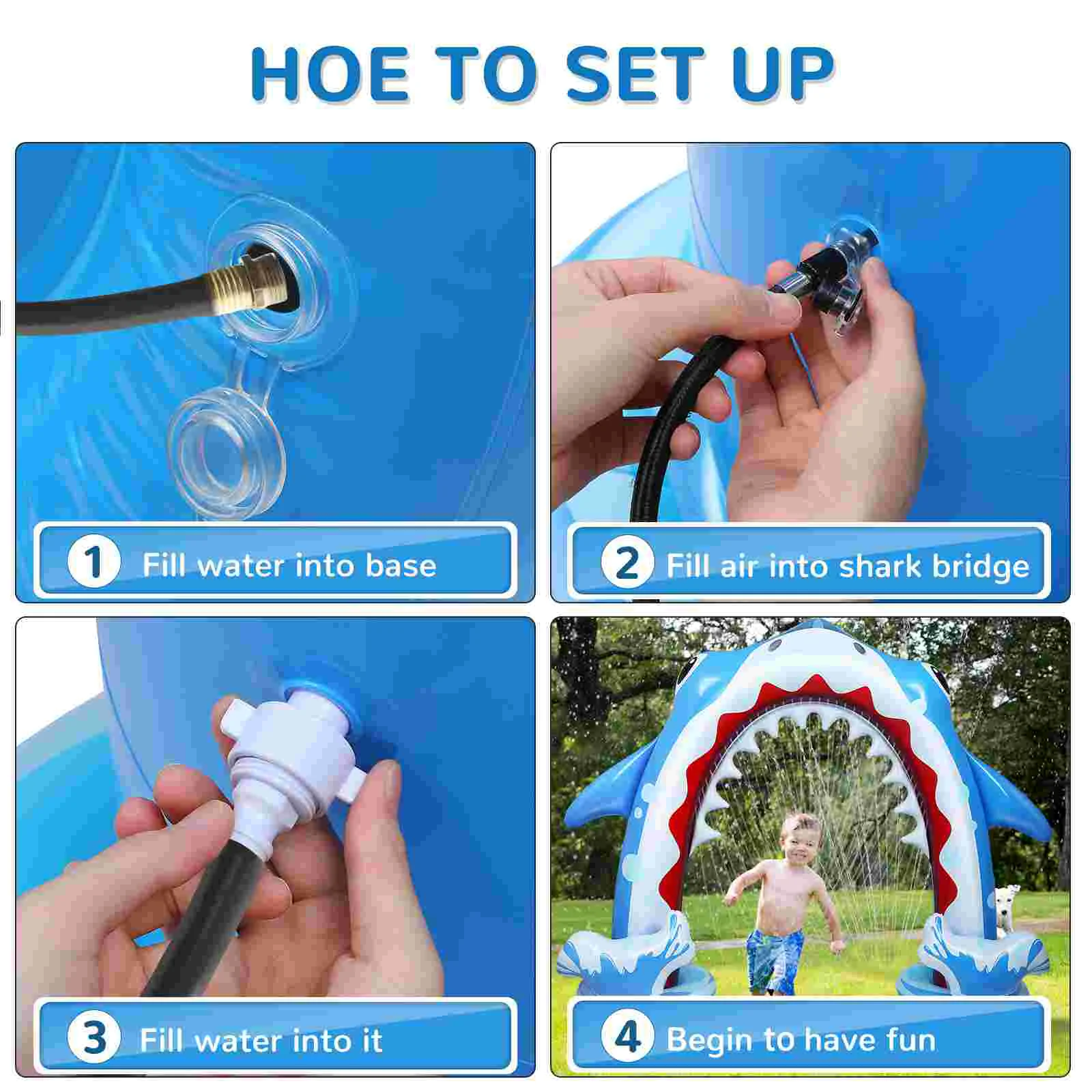 Inflatable Yard Sprinkler Water Toy Summer Sprinklers for Kids Playing Toddler Outdoor Toys Shark Shaped