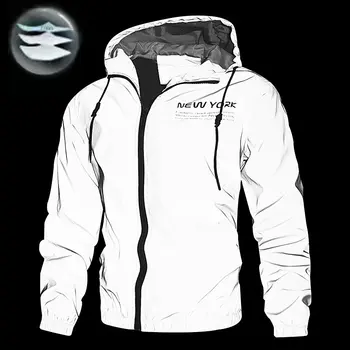 Night Reflective Jackets Double Fabric Windbreaker Hooded Jacket Men Hip Hop Dancer Waterproof Zipper Coats Streetwear Outwear