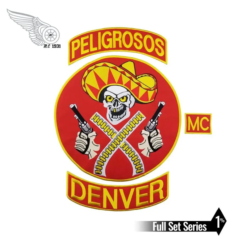 HOT SALE PELIGROSOS DENVER RED COWBOY WITH GUN MOTORCYCLE CLUB VEST OUTLAW BIKER MC JACKET PUNK LARGE BACK IRON ON WEST PATCH