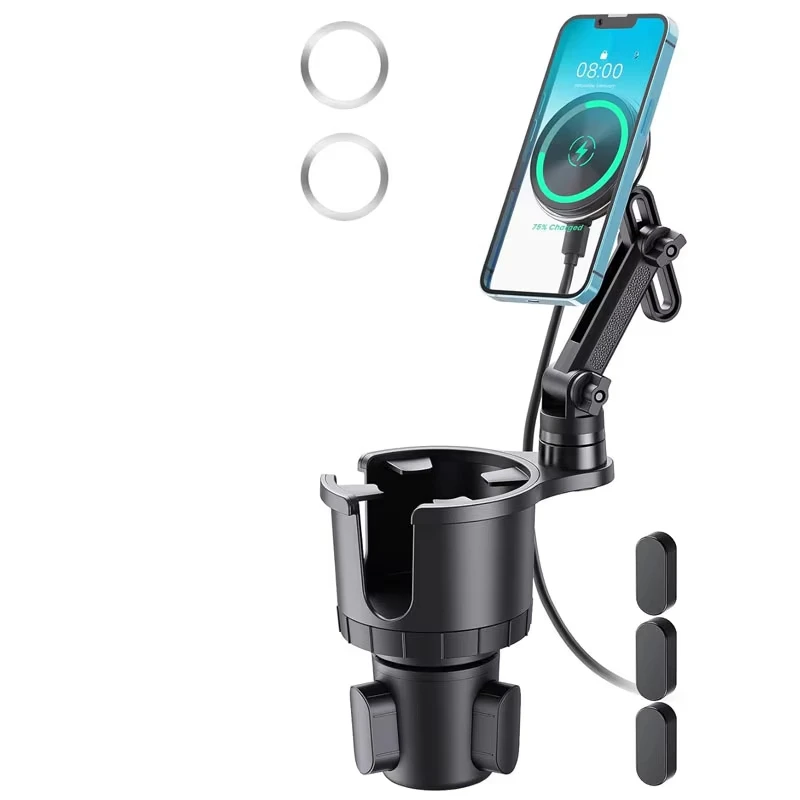 

Универсальный автомобильный держатель для телефона с беспроводной быстрой зарядкой 2-в-1, подстаканник, подставка для телефона с зажимом для автомобиля