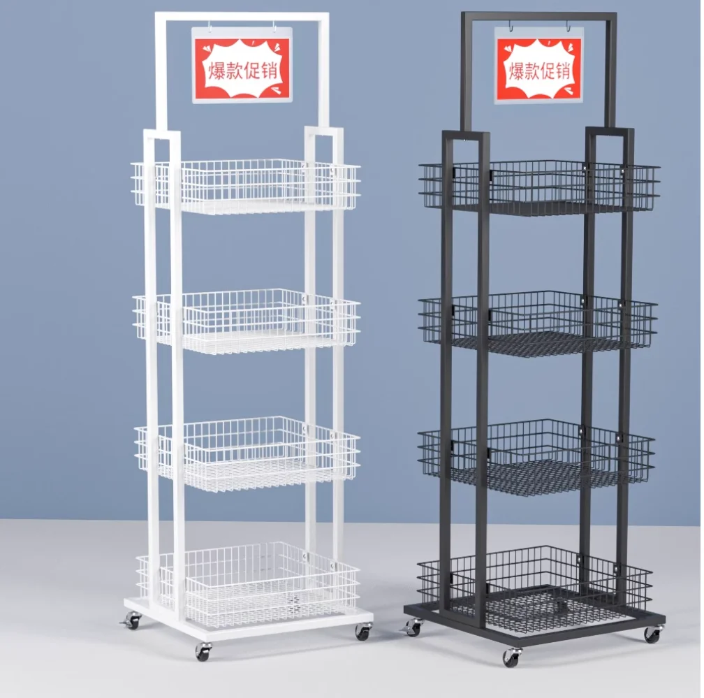 Shelves center island mobile multi-layer storage with wheels promotional display rack