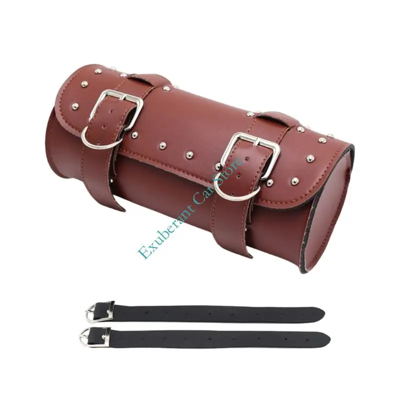 Gothic Motorcycle Front Mount Tool Bag Water Resistant PU Leather Adjustable Fasteners Ergonomic Storage Bag