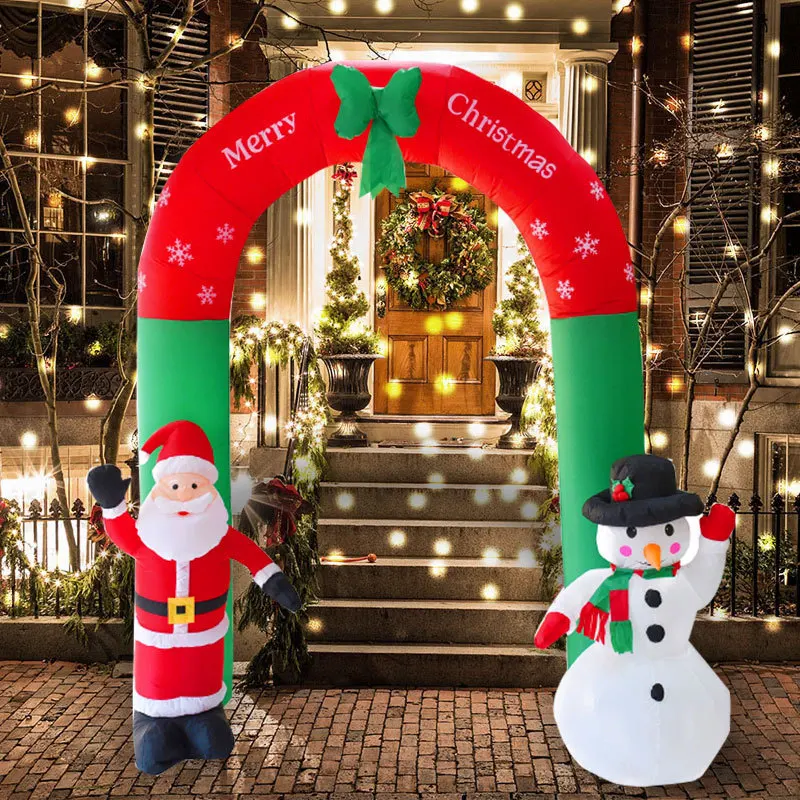 

2.4m High Christmas Inflatable Archway 3d Cartoon Yards Arch With Santa Claus Snowman For Xmas New Year Party Decoration Gift