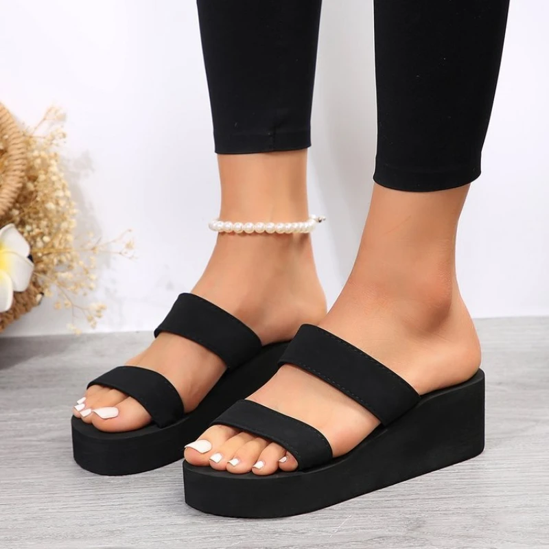 9cm Heel Platform Slippers Women\'s Sandals Soft EVA Black color Ladies Fashion Slides Thick Sole Summer Shoes Woman Flip Flops